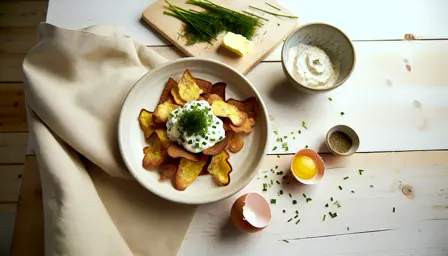 Sprøde Rugbrødschips med Cremet Æggecreme og Frisk Purløg