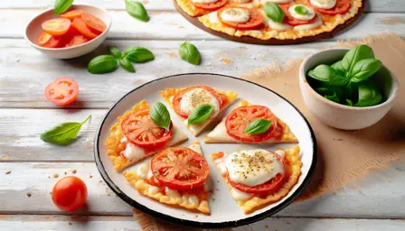 Sprøde Tynde Pizza-snacks med Mozzarella og Tomat